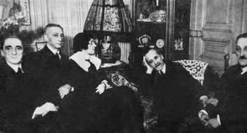 И.С. Шмелев, И.А. Бунин, З.Н. Гиппиус, Д.С. Мережковский, Б.К. Зайцев. Париж. 1936 г.